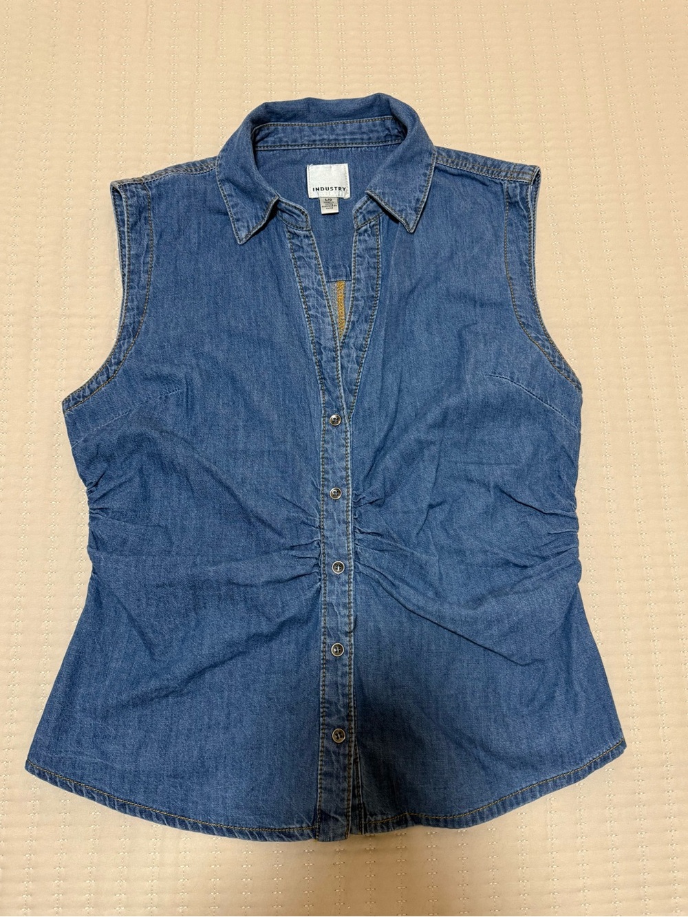 INDUSTRY Sleeveless Denim Button-Front Shirt — Blue